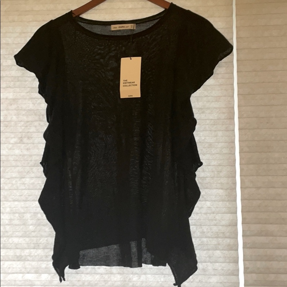 Zara knit short sleeve ruffle sweater sz S NWT